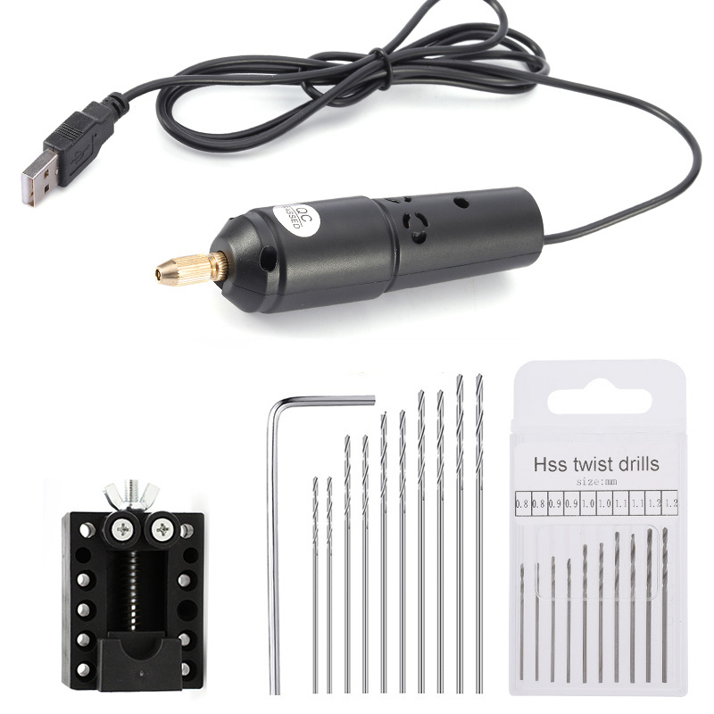 Suministro transfronterizo 360 tipo negro USB Mini taladro eléctrico Jade epoxi Crystal Pearl máquina de perforación miniatura molino eléctrico