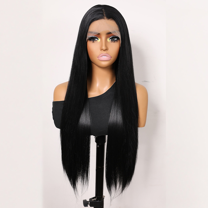 Synthetic fiber, high-temperature silk, matte finish, 4x6 lace front wig, black color, no adhesive