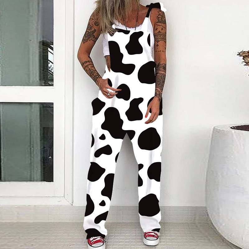 Casual Cows Skull Polyester Full Length Overalls