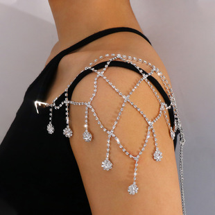 European and American Popular Flower Tassel Shoulder Chain, Elegant Rhinestone Body Chain, Fashionable and Versatile Accessories Body Chain