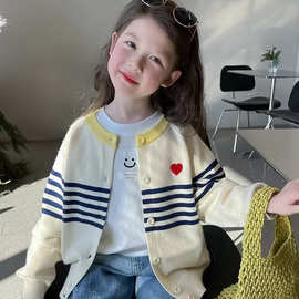 女童毛衣开衫2025秋潮款幼儿童宝宝洋气百搭甜美小女孩外套上衣