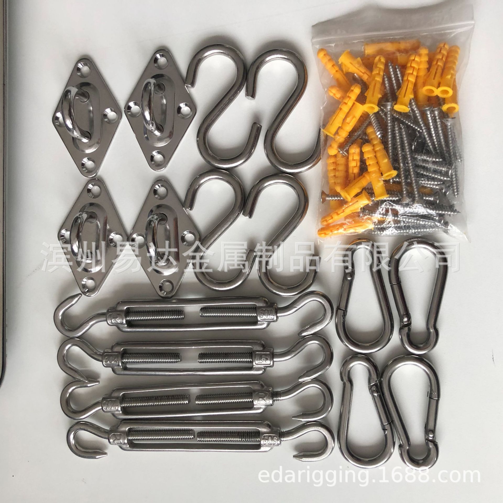 不锈钢花兰配件套装 遮阳帆套件  S钩配套五金索具 跨境厂家批发