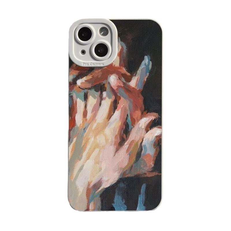 Pintura al óleo mano a mano para iPhone 16pro funda para teléfono móvil 11 Apple 15 anti-caída 14/13promax nuevo 12