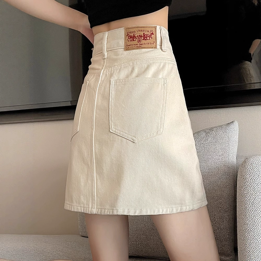 Белая джинсовая юбка для женщин, лето 2025, новая популярная юбка-зонтик, высокая талия, юбка-трапеция для фигуры типа «груша»