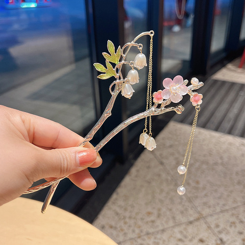 White Deer's same magnolia flower hairpin, ancient style super fairy tassel hairpin, hairpin, temperament Hanfu hairpin, headband
