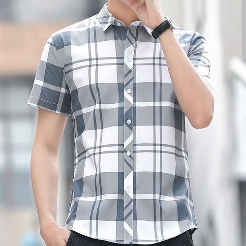 Men's Striped Short-Sleeve Shirt 2024 Summer Thin Business Professional Checkered Stylish Trendy Casual Inner Shirt