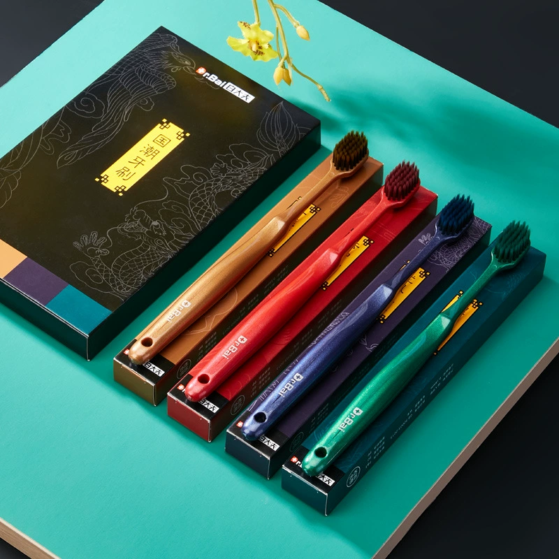 Bai Dafu Guochao Взрослые Мягкие Волосы Вулканический Углерод Зубная Щетка Чистка Дёсен Защита Бытовая Пара Подарочная Коробка 4 Упаковка Комбинация