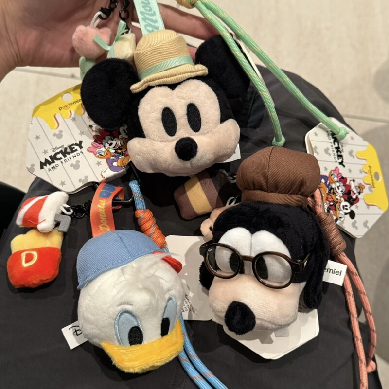 Authentic Mickey Goofy Bag Miu Pendant Cartoon Cute Plush Donald Duck Keychain Braided Rope Gift