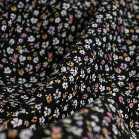 春夏田园黑色底小碎花棉布亚麻印花布料衬衫做衣服做裙子手工面料