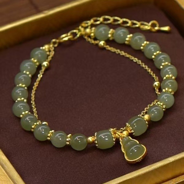 Nueva pulsera Fluofon Hotan Yu pulsera de mujer calabaza de doble capa diseño de nicho chino en joyería de alto valor