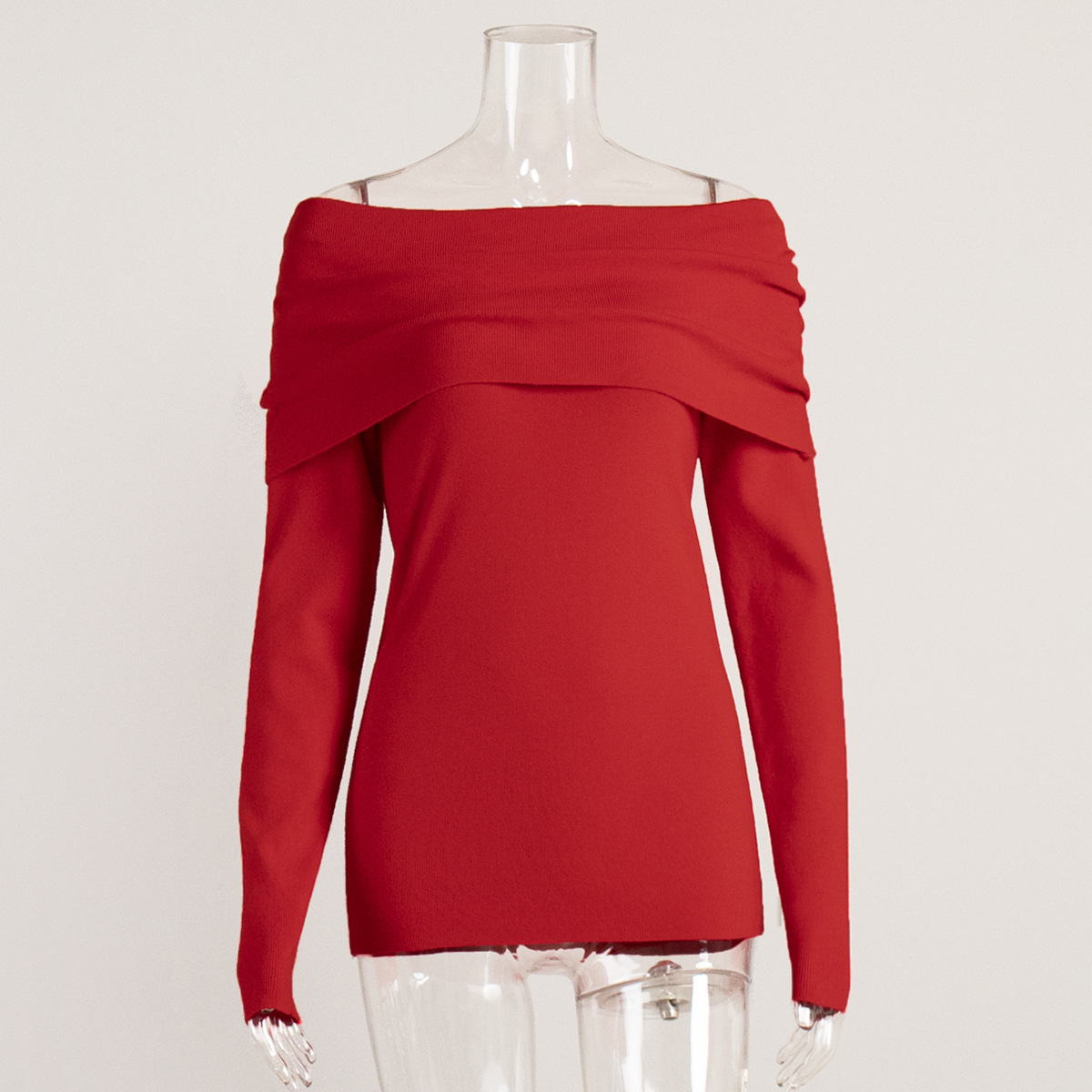 Suéter transfronterizo para mujeres 2026 otoño y invierno estilo europeo y americano camiseta de punto de manga larga un hombro sexy delgada camiseta de hombro abierto