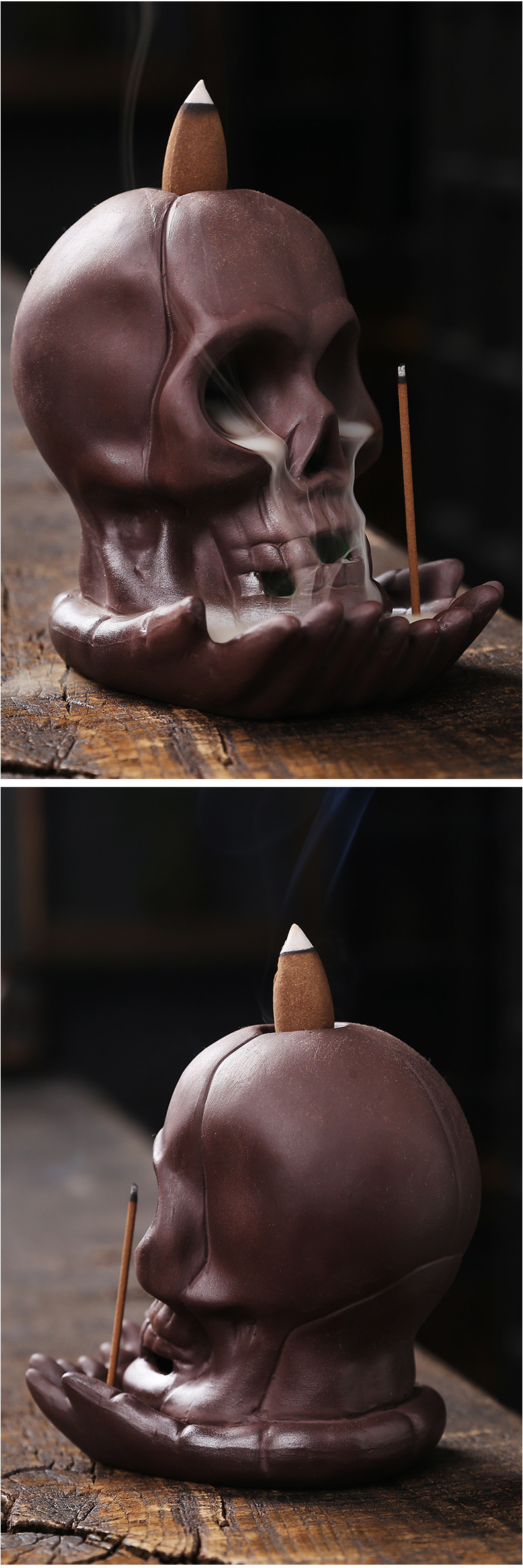 Elevate your space with the Aromatherapy Skull Dragon Backflow Incense Burner. This striking piece combines dramatic skull and dragon motifs to create a captivating focal point.