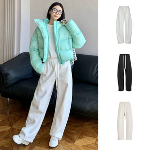 [Clearout No Returns or Exchanges] Three-Dimensional Tailoring Fleece-Lined and Thickeneded Elastic Waist Silhouette Sweatpants for Women Drawstring Casual Pants