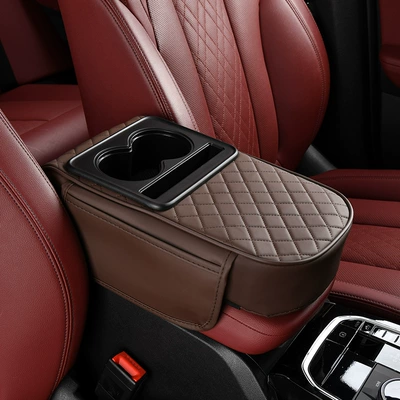 Holder Universal Four-In-One Heightening Pad – Armrest box pad - double-pocket-armrest-box-round-head-4-in-1-coffee-color