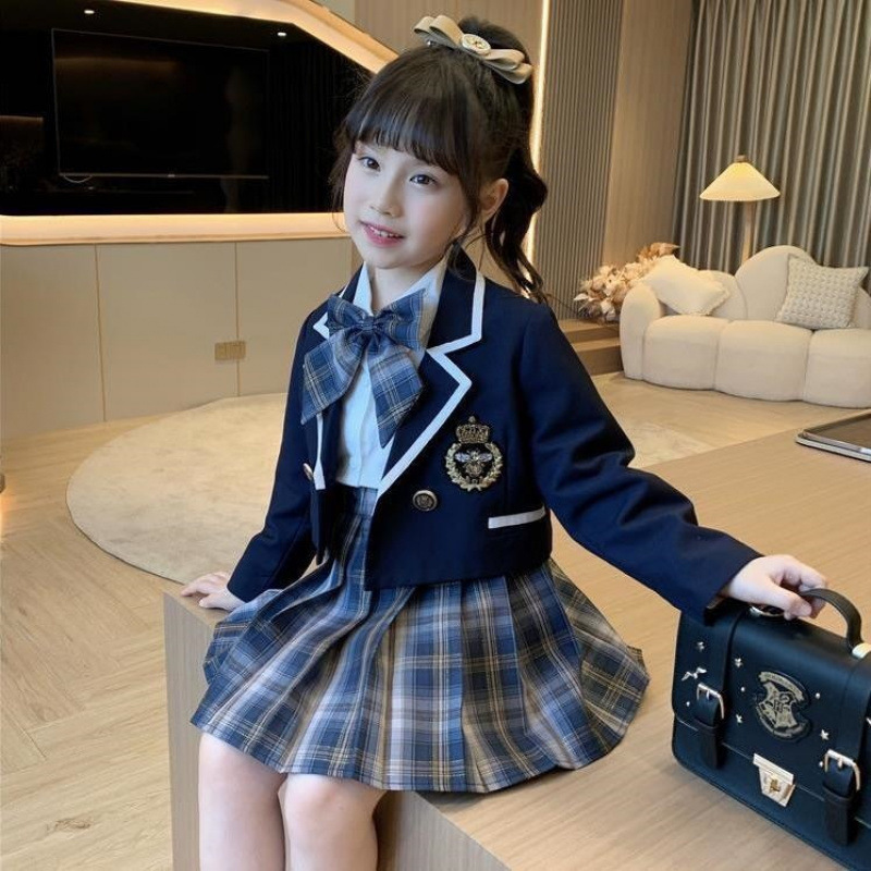 女童学院风套装春装女孩JK制服2025新款中大童西装幼儿园服百褶裙