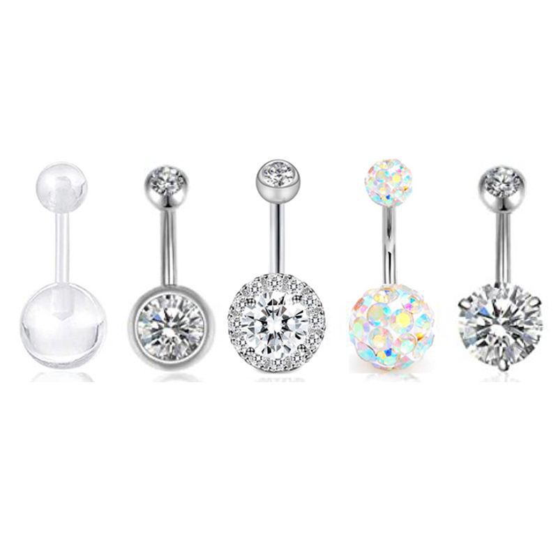 Star 5-Piece Belly Button Ring Set Stainless Steel Navel Jewelry Dangle Star Body Piercing detail image 11