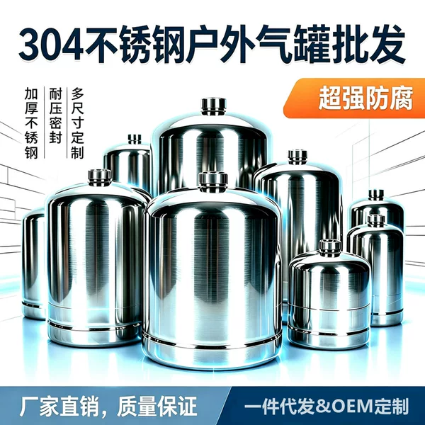Outdoor 304 Stainless Steel Gas Tank, Portable Refillable Gas Canister, Camping Stove Steel Cylinder, Outdoor Explosion-Proof High-Altitude Gas Bottle