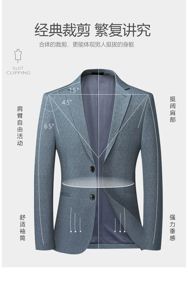 Áo vest nam mỏng mùa xuân thu dáng ôm, vải jacquard co giãn không cần ủi, phong cách Hàn Quốc — Màu xanh, Màu xám chi tiết 3