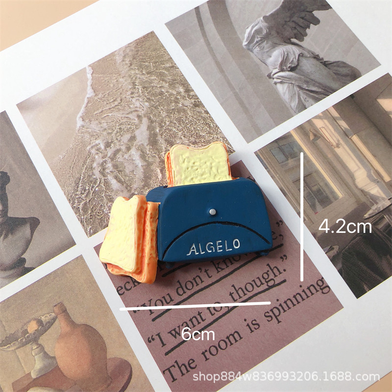 Alimentos y juegos serie creativa simulación tridimensional gourmet huevo pan café azúcar calabaza desayuno resina decorativa refrigerador pegatinas