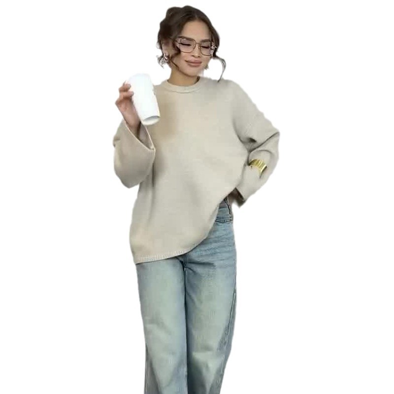 2024 otoño nuevo estilo europeo y americano Amazon transfronterizo explosión de ropa de mujer de color sólido perezoso viento suéter delgado versátil