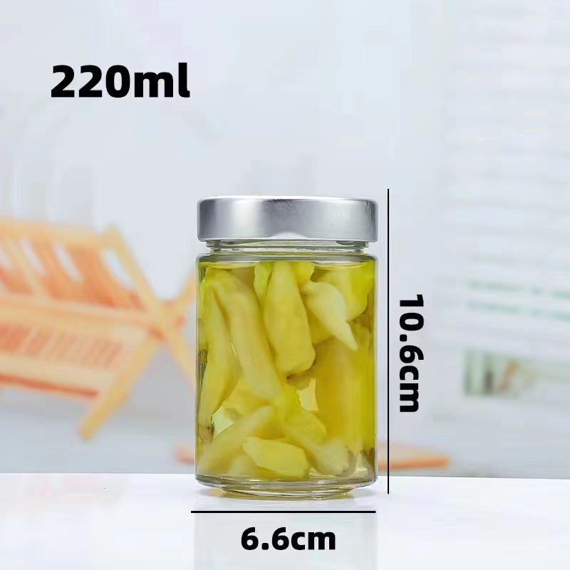 批发圆形高盖酱菜瓶蜂蜜瓶玻璃果酱瓶辣椒酱瓶罐头分装瓶储物罐瓶