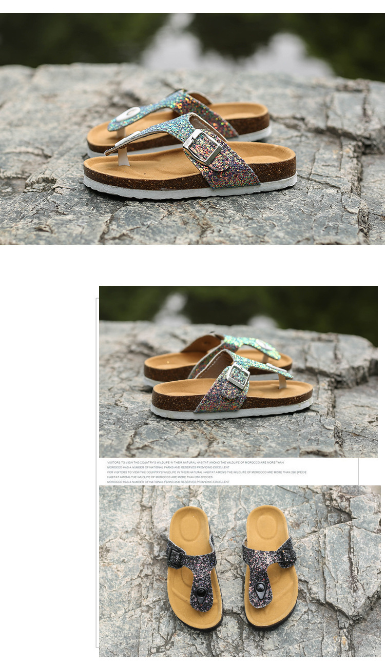 New large-sized women's sandals for foreign trade, colorful ice crystal water diamond cork slippers, Korean-style fashionable herd-shaped slippers for women undefined