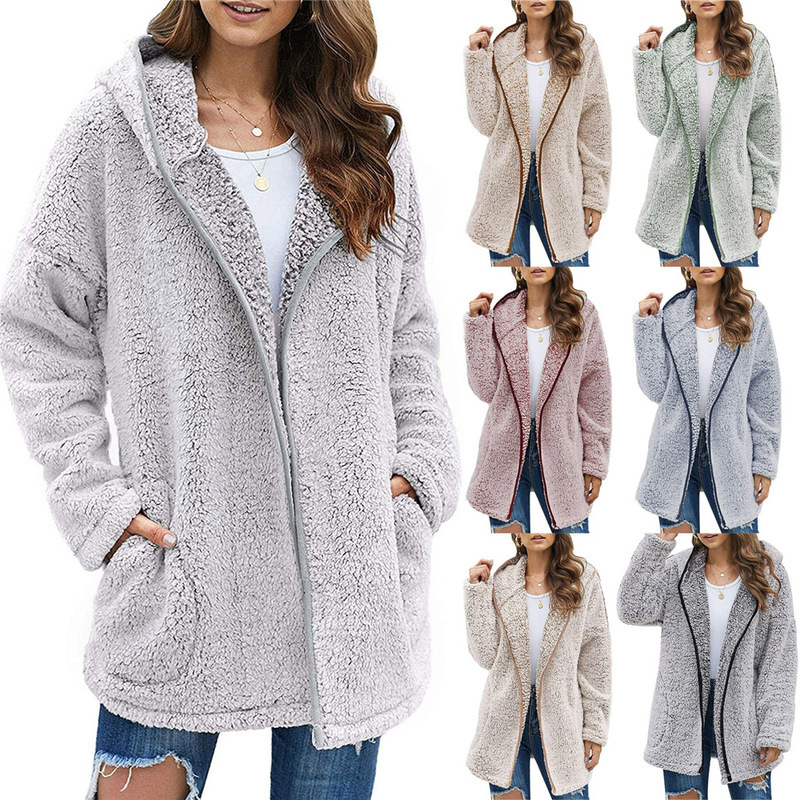 Cross-border European and American Amazon wish AliExpress eBay casual solid color lapel hooded long sleeve plush sweater sweater Cross-border European and American Amazon wish AliExpress eBay casual solid color lapel hooded long sleeve plush sweater sweater