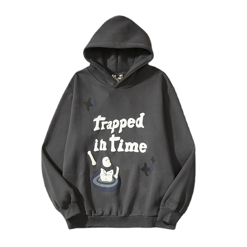 Men's Clothing European And American High Street Hip Hop Street Time Swirl Foaming Graffiti Letters Hoodie Sweatshirt Europe And America_viptrois.com
