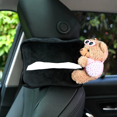 Seat Back Hanging Car Tissue – Car tissue box/set - pink-sunglasses-pink-t-purple-bag-brown-bear-right-black-velvet-bag