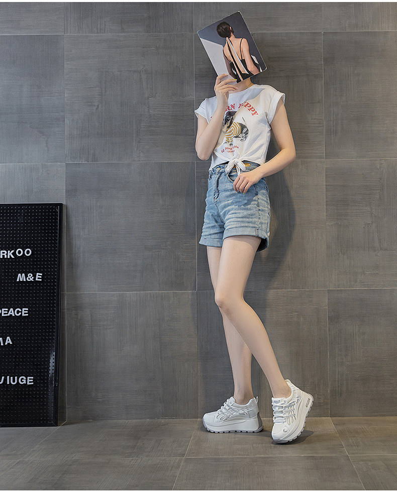 Giày sneaker nữ đế dày tăng chiều cao lưới thoáng khí mùa hè — Tím 5039, Trắng 5039, Vàng 5039 chi tiết 16