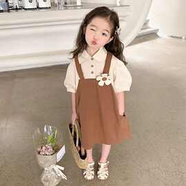 女童夏装连衣裙2025新款小女孩假两件裙子宝宝夏季童装儿童背带裙