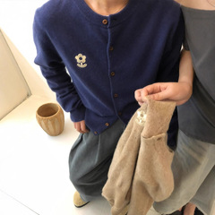 韩国女装高品质花朵刺绣羊毛针织开衫女2025秋季新款毛衣外套