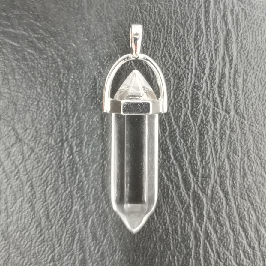 Cristal natural ágata columna hexagonal colgante diamante bala collar al por mayor cuarzo punto colgante
