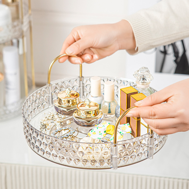 Estante giratorio de tres capas, caja de almacenamiento de cosméticos grande, estante de almacenamiento de baño multicapa de gran capacidad, desmontable