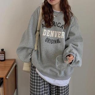 High-End Trendyy Round Neck Sweatshirt 2025 New Spring & Fall Thin Hoodless Printed Loose Ins Trendyy Top for Women
