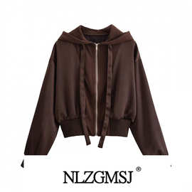 外贸批发2025冬季新款欧美风时尚简约拼接质感连帽外套 1971169