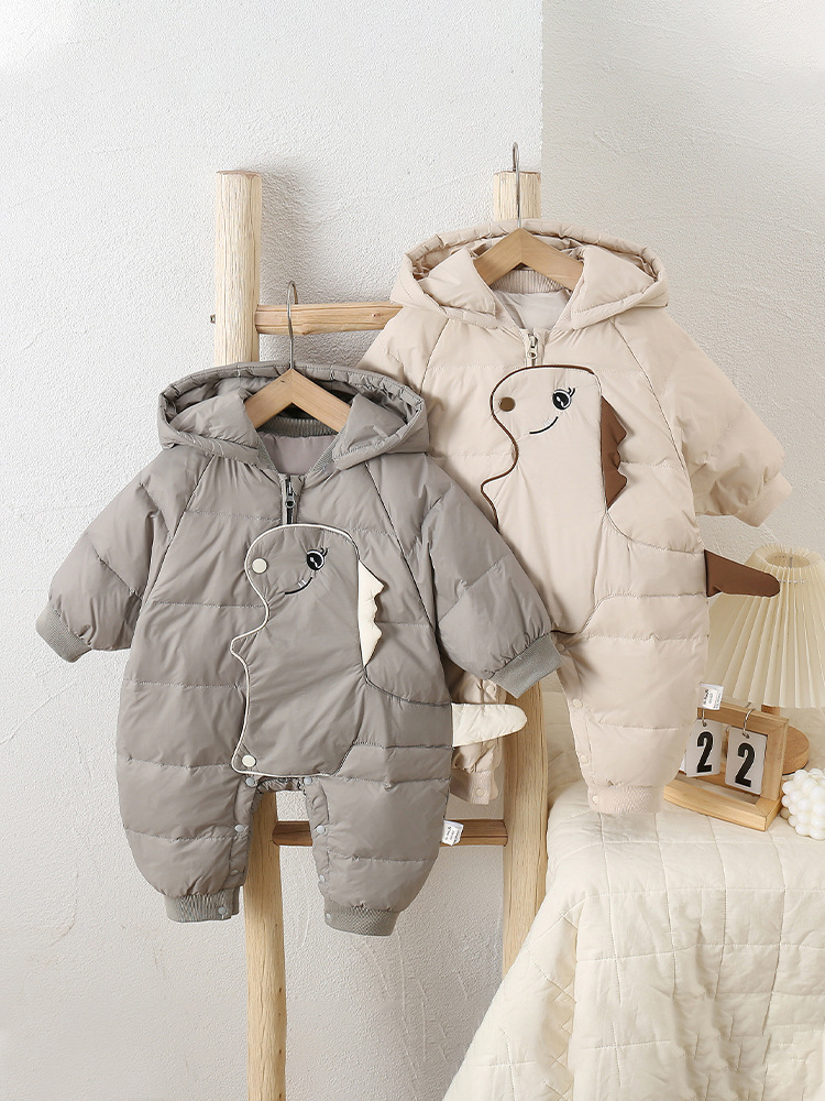 Ropa de invierno para bebés, dibujos animados con capucha, bebé masculino, plumón de pato blanco, mono cálido, recién nacido más abrigo de plumón