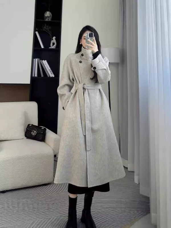Double-sided cashmere long woolen coat, high-quality style