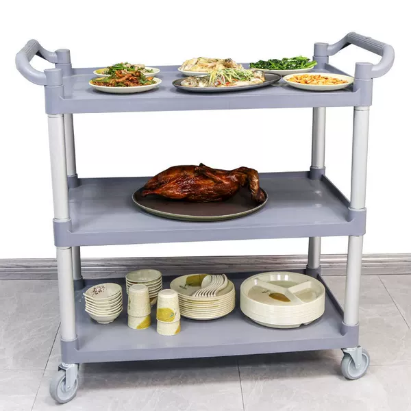 Thickened Large Three-Layer Plastic Dining Cart, Hand-Pushed Cart, Bowl Cart, Commercial Hotel Restaurant Multi-Functional Cart