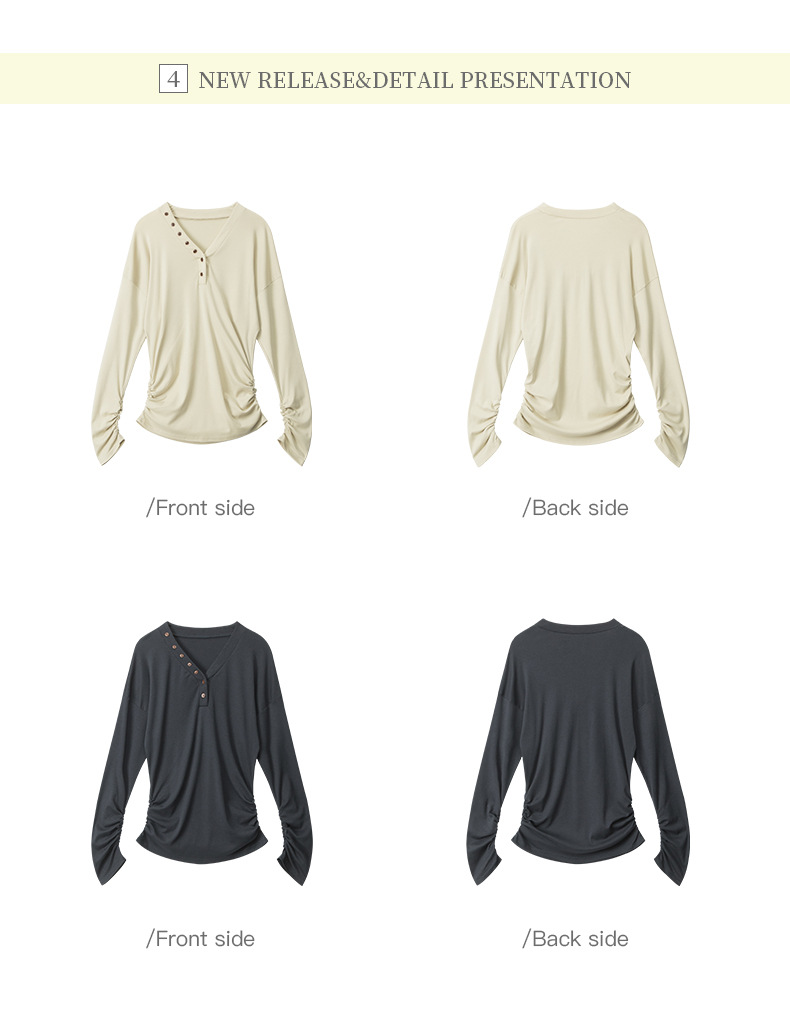 HeyHenry Women's V Neck Slim Fit Long Sleeve T-Shirt Designer Fashion for Autumn Suitable for Inner Layers_ecoleips.com