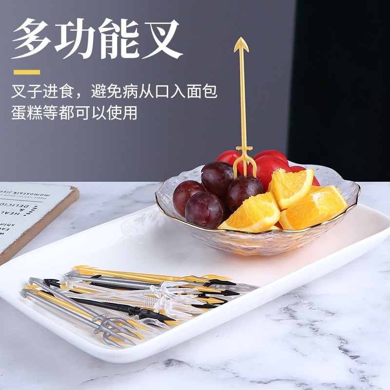 Tenedor de fruta desechable plástico transparente fruta palo postre pastel tenedor KTV tenedor comercial de alta gama