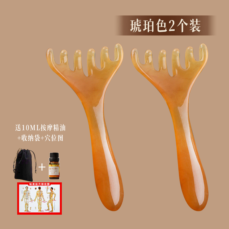 Pein de cuerno de ciervo masajeador de cabeza resina de garra de sándalo meridianos pein de seis dientes rascar cuero cabelludo músculo de pulsación pein de cabeza dispositivo terapéutico