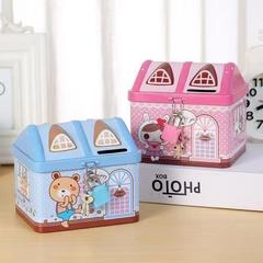 かわいい小さな家の形のブリキ貯金箱学生児童ロック付き収納ケース小銭入れ賞品プレゼント