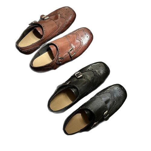 Vintage genuine leather hand-carved small shoes, new English-style double-buckle single shoes, comfortable height-lifting loafers for women