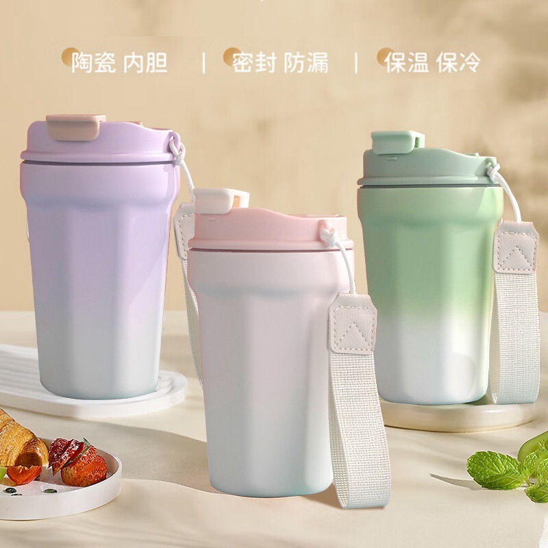 高颜値304ステンレス陶磁器内胆コーヒーカップレーザー彫刻ロゴストロー付き保温カップ卸売り|undefined