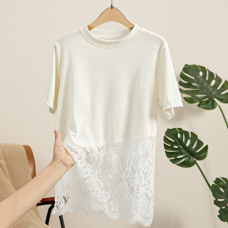 티셔츠와 레이스 원피스를 결합한 디자인, 독특하고 시크하며 부드럽고 루즈하며 날씬해 보이는 스타일, 2026년 여름 신상품
