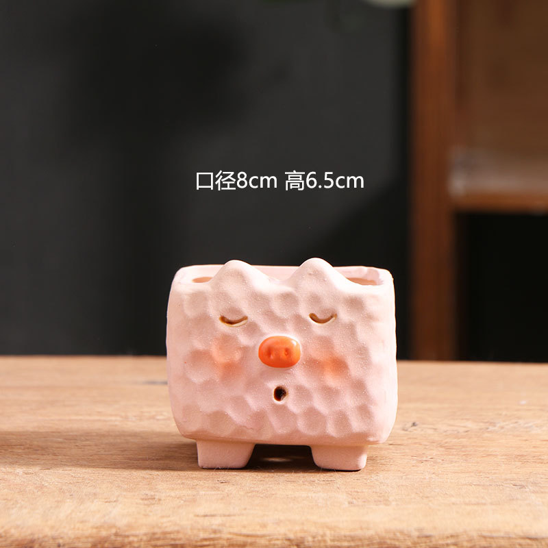 Maceta de carne de dibujos animados, personalidad creativa, escritorio, transpirable, animal, cerámica de gres, maceta de cerámica, liquidación al por mayor