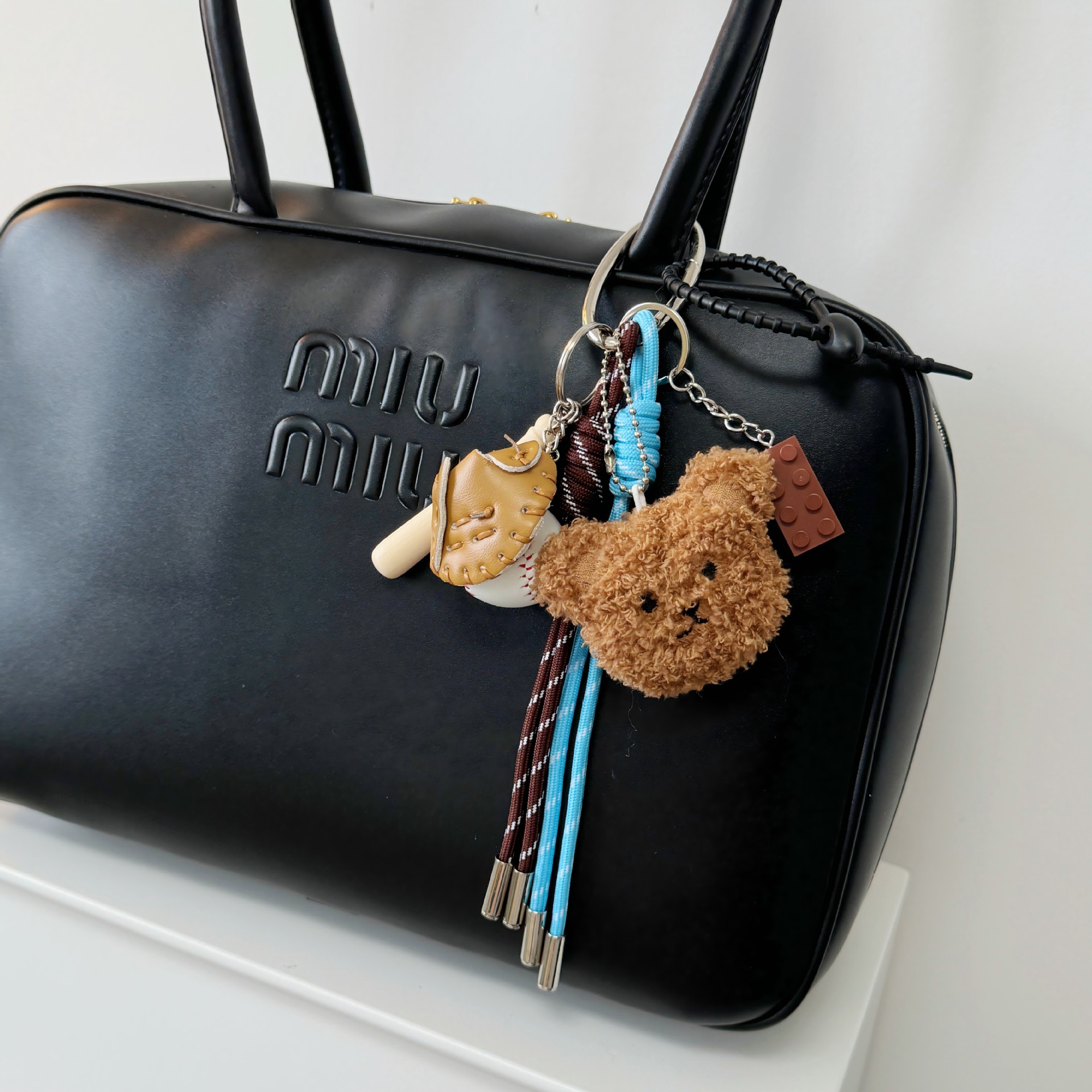 [coffee color] plush bear head baseball m style pendant