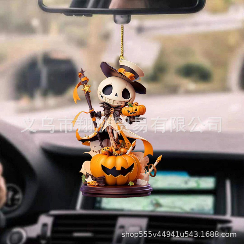 Colgantes de automóviles de Halloween transfronterizos creativos calabaza Jack Vampiro decoración espejo retrovisor llaveros colgantes de fiesta