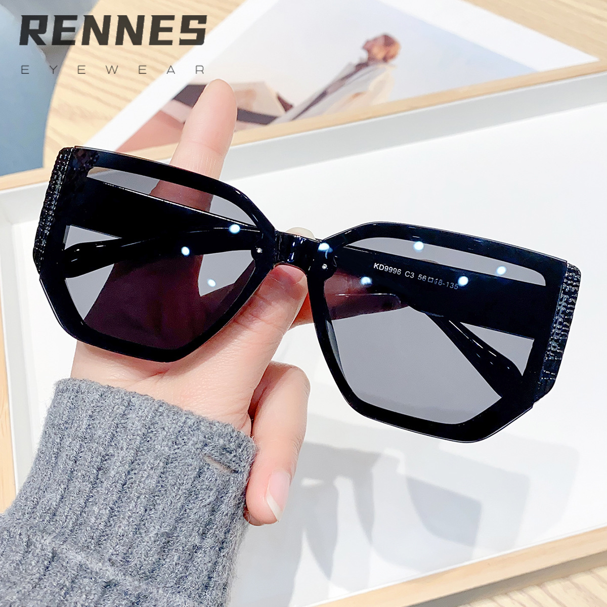 Nuevas gafas de sol poligonales coreanas transfronterizas, gafas de sol de alta gama europeas y americanas